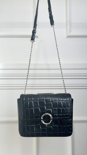 Oroton Ashby Croc Effect Shoulder Bag Tone Silver Hardware