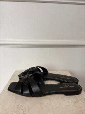 Saint Laurent Black Leather Tribute Slides, 41