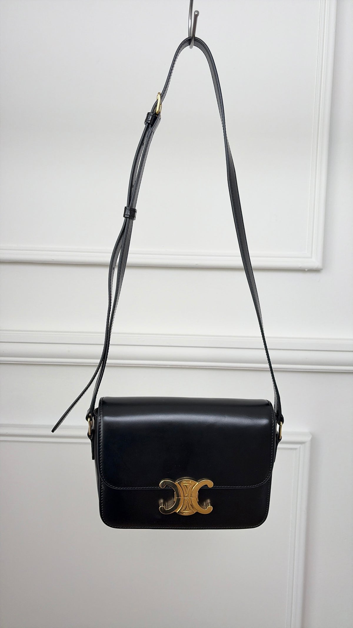 Celine Black Leather Triomphe Crossbody Bag