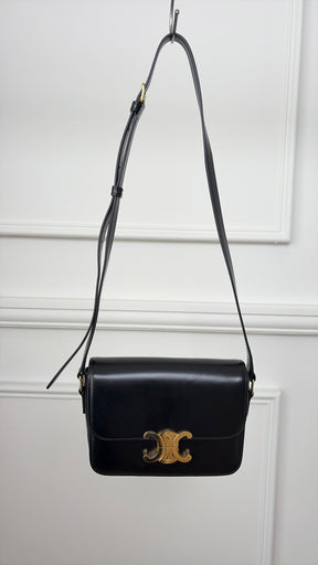 Celine Black Leather Triomphe Crossbody Bag