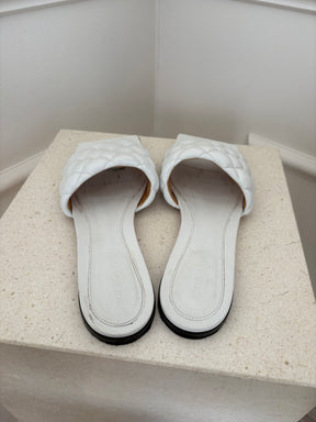 Bottega Veneta White Padded Lido Leather Slides, 39