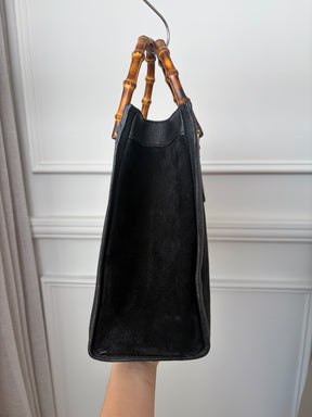 Gucci Black Suede and Leather Bamboo Diana Tote