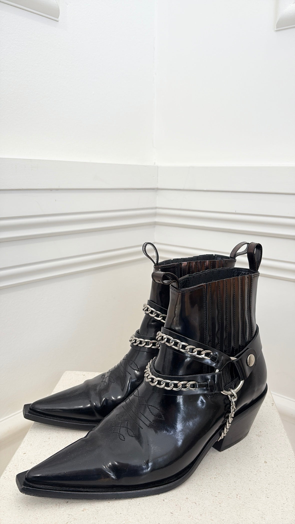 Anine Bing Black Ankle Boots With Chain Detail, 39