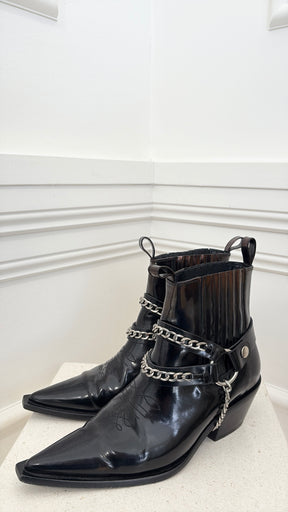 Anine Bing Black Ankle Boots With Chain Detail, 39