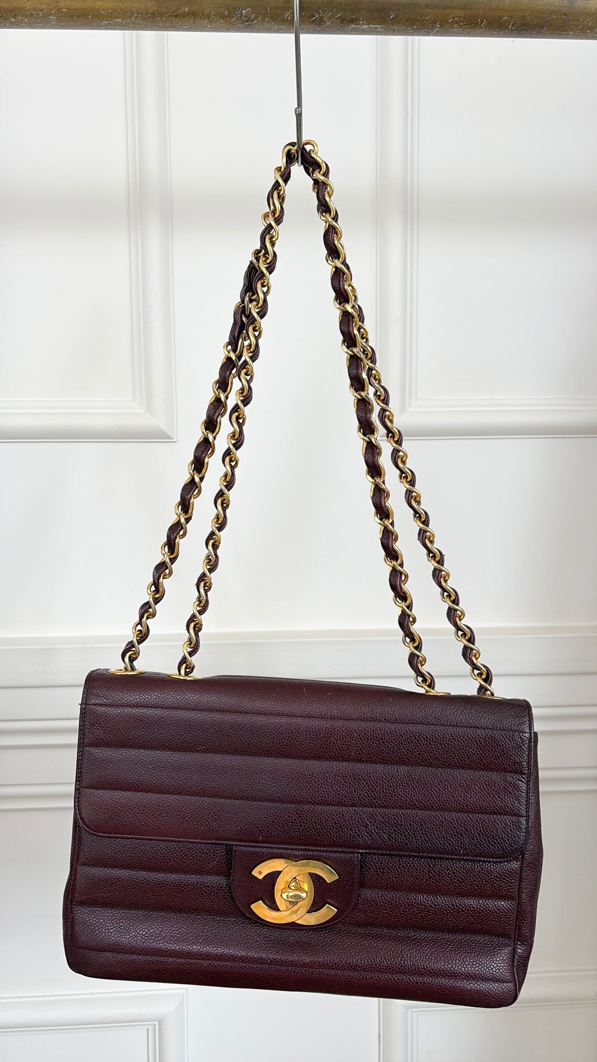 Chanel Vintage Burgundy Flab Bag With Horizontal Quilting