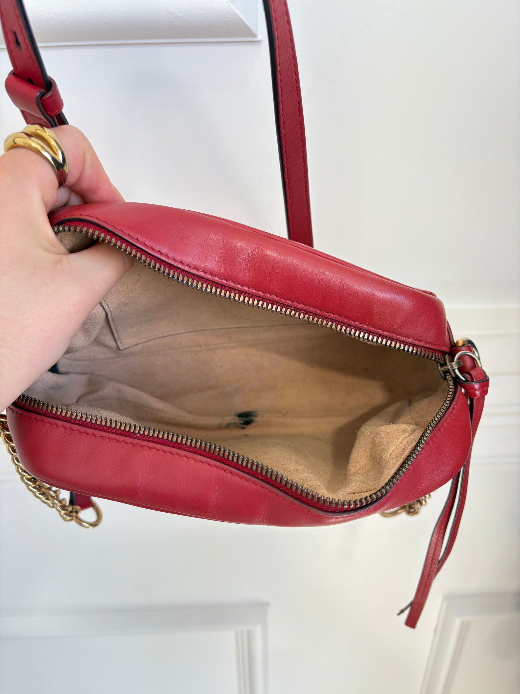 Gucci Red Chevron Quilted Marmont Small Camera Bag