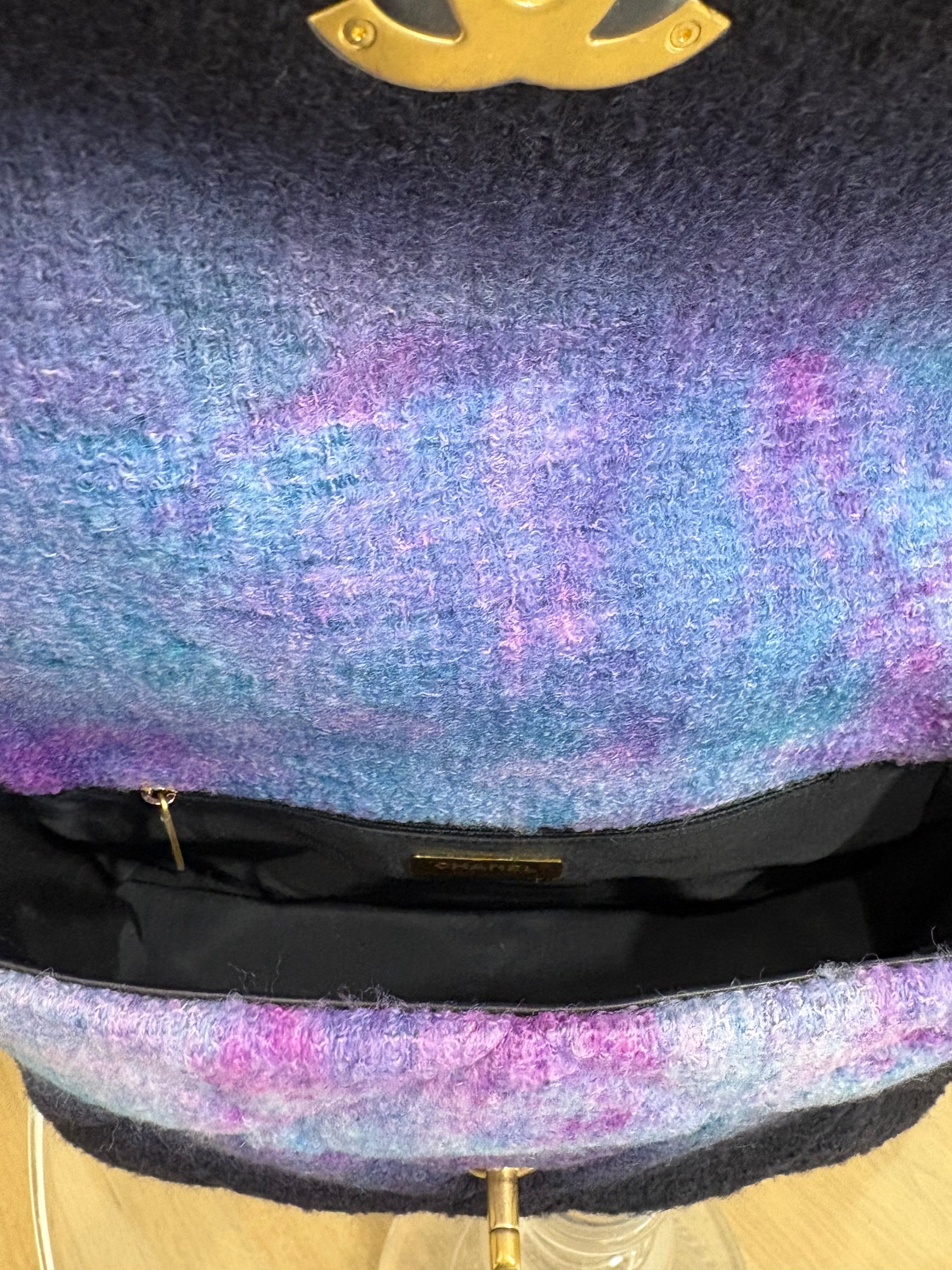 Chanel Flap Bag 19 In Boucle Black Blue Purple