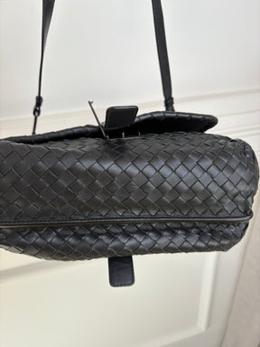 Bottega Veneta Black Intrecciato Leather Double Flap Bag