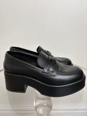 Chanel Black Leather Platform Logo Loafer, 37 C