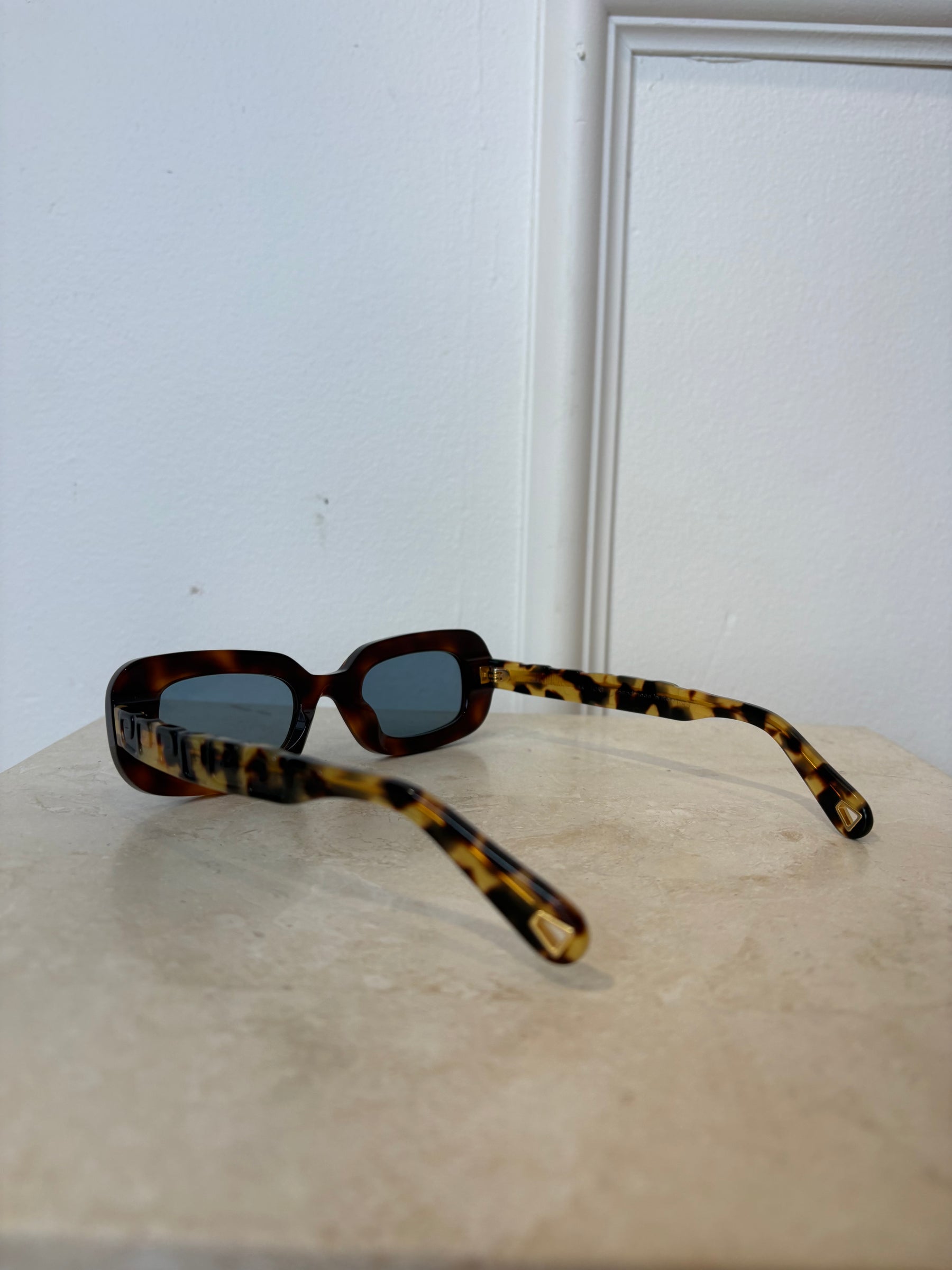 Lucy Folk Draa Embossed Rectangular Sunglasses Brown