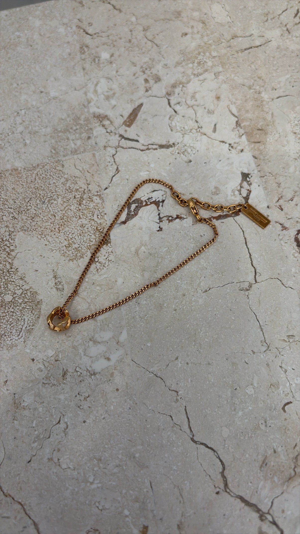 Saint Laurent Gold Tone Logo Charm Bracelet