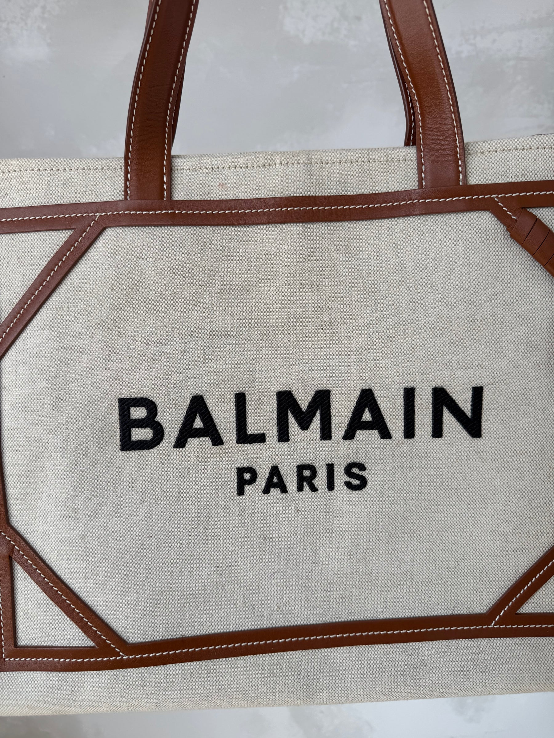 Balmain Cream Canvas and Tan leather logo Tote