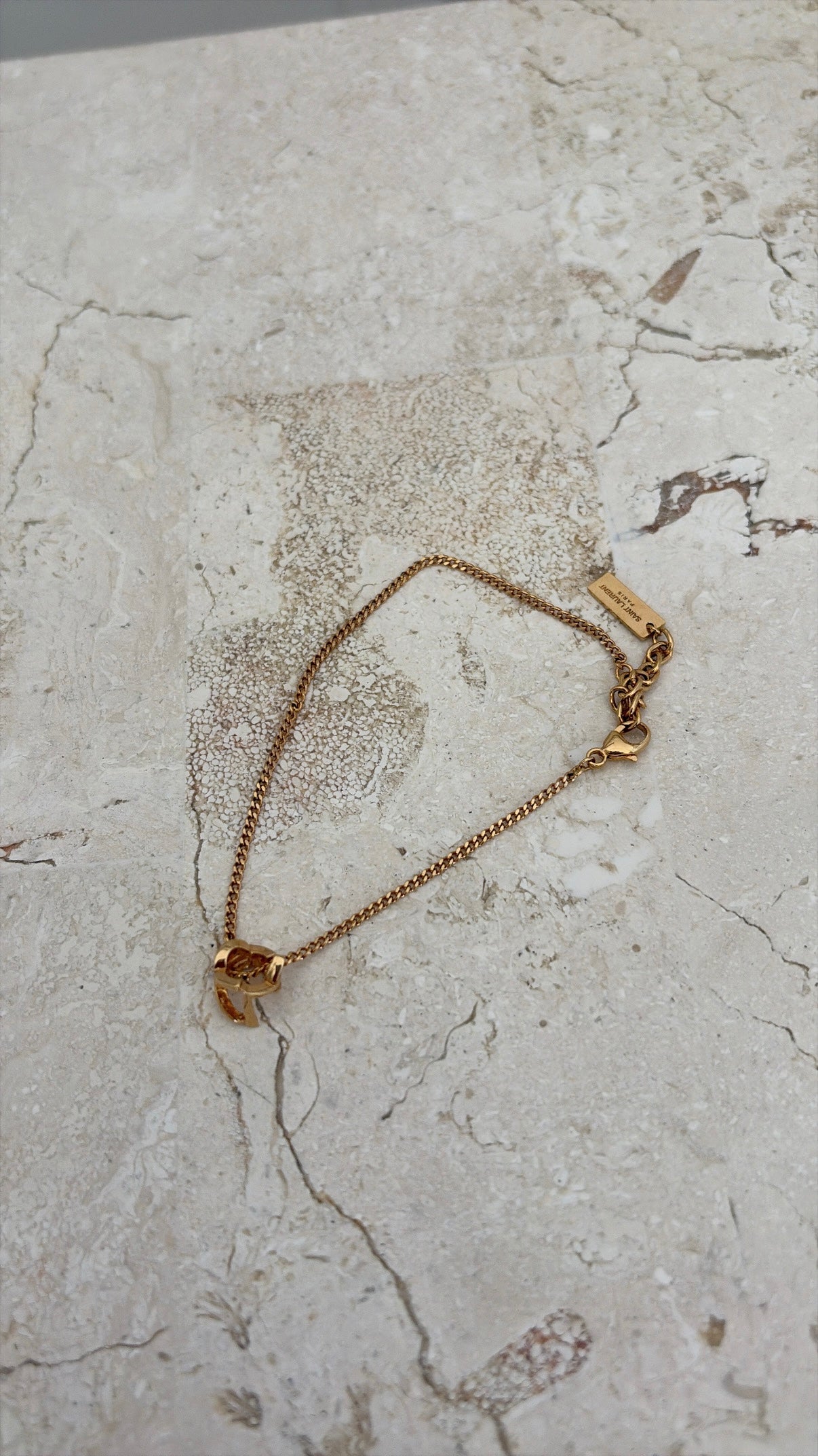 Saint Laurent Gold Tone Logo Charm Bracelet