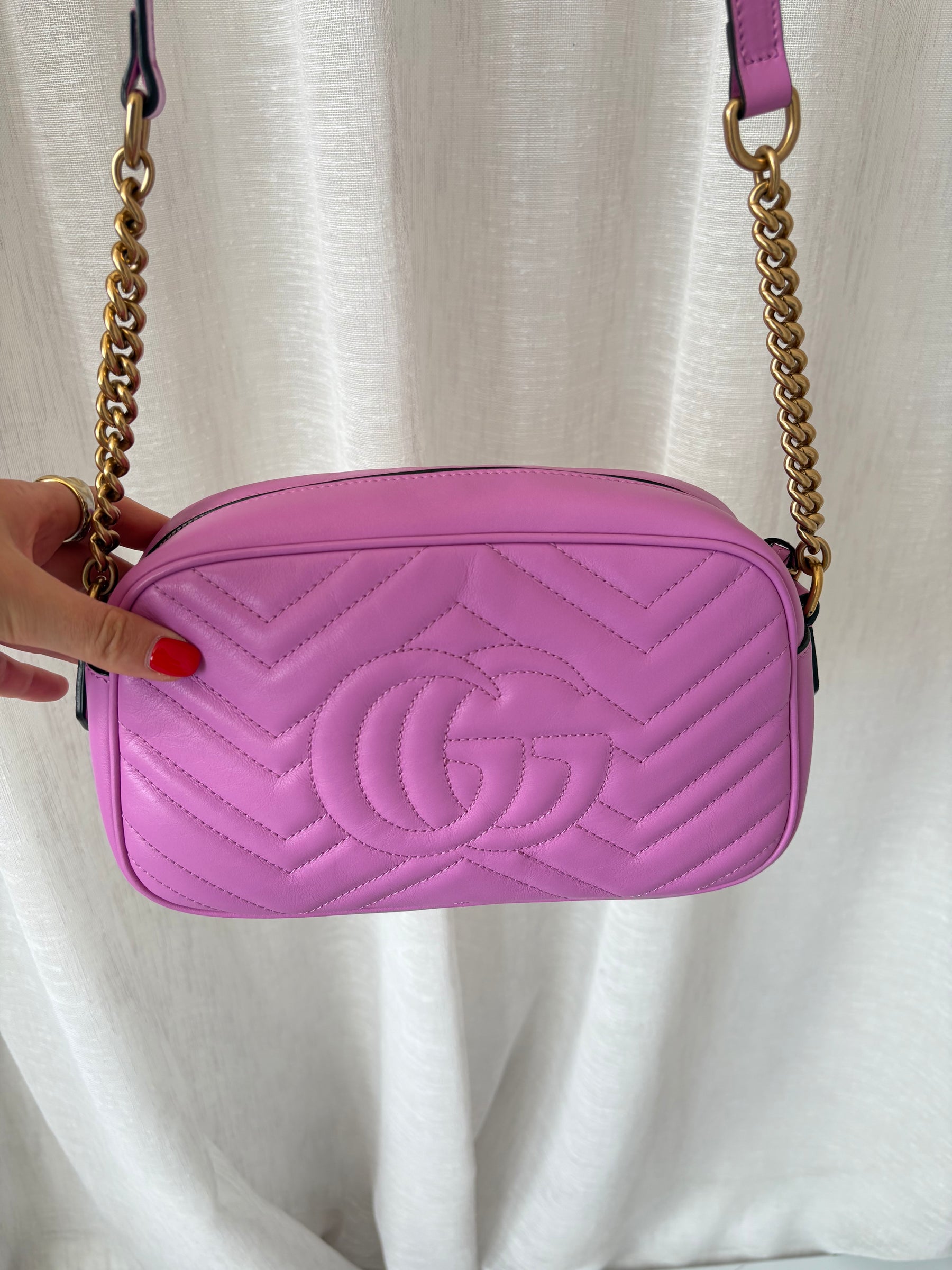 Gucci Mauve Quilted Leather Marmont Small Camera Bag