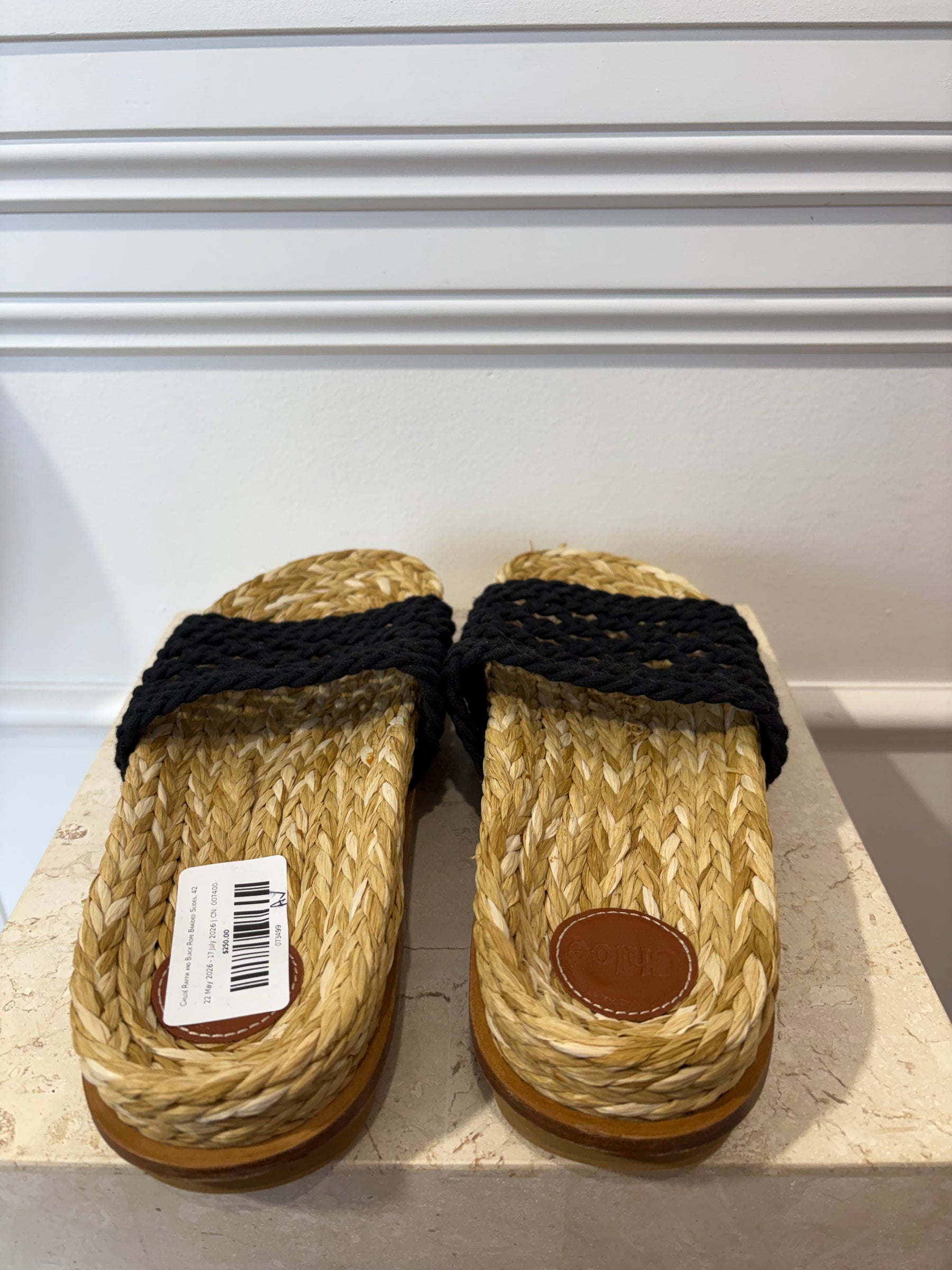Chloé Raffia and Black Rope Braided Slides, 42