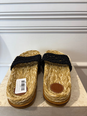 Chloé Raffia and Black Rope Braided Slides, 42