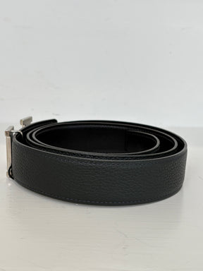 Hermès Black Reversible Leather Silver H Belt, 90