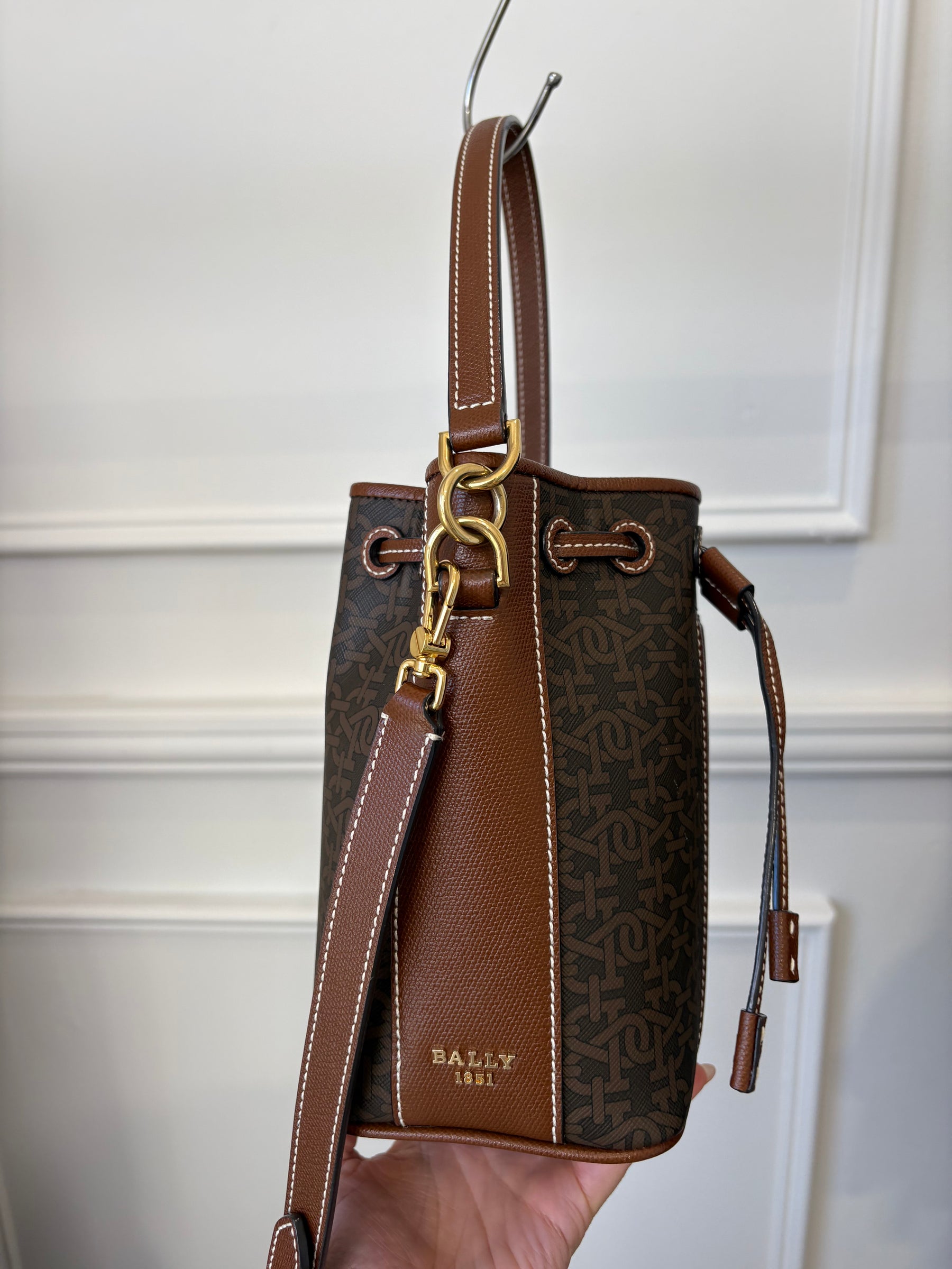 Bally Brown Canvas Monogram And Leather Bucket Bag