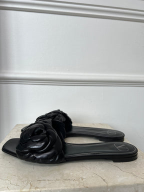 Valentino Black Leather Rose Atelier Slides, 39