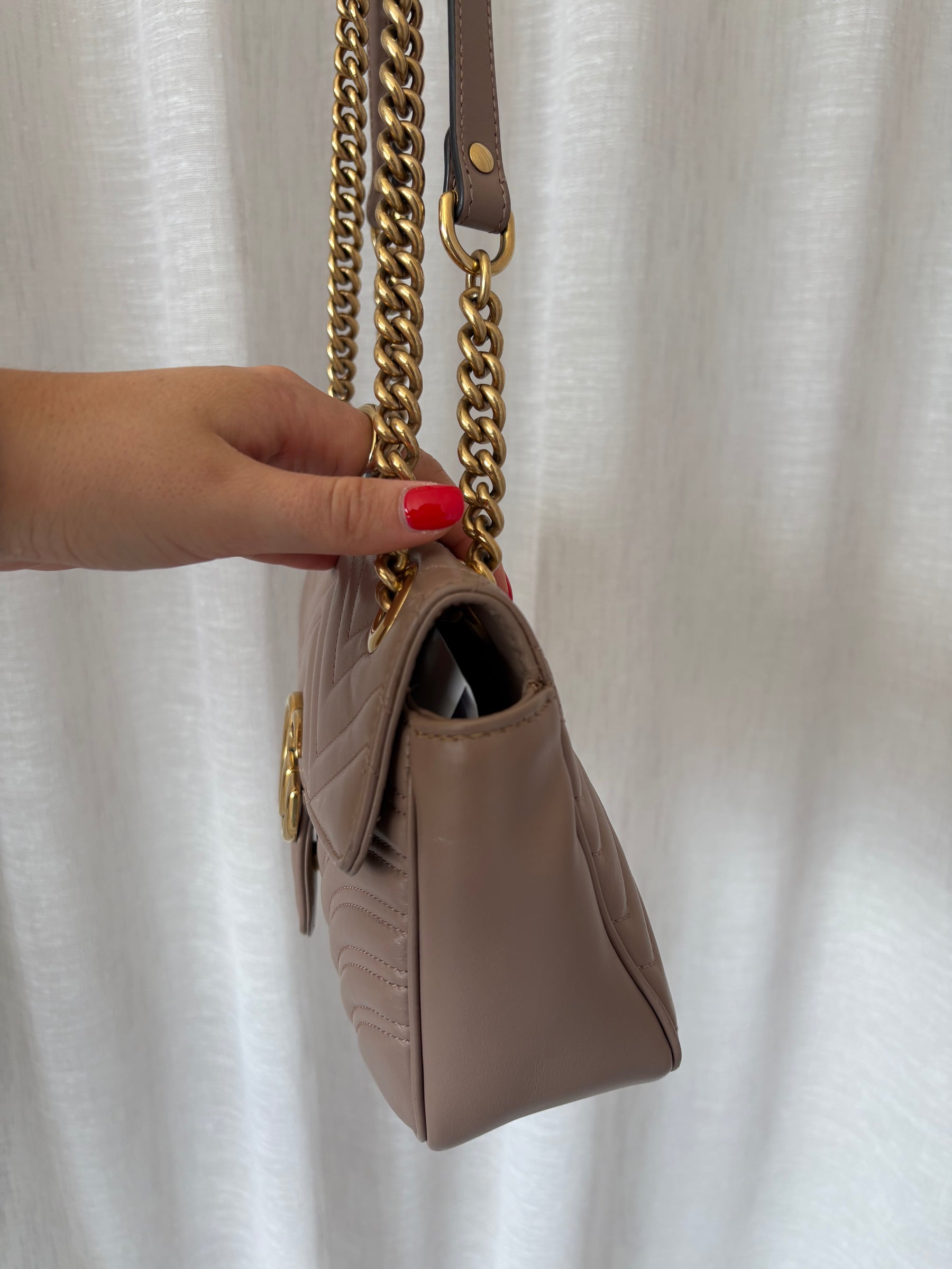 Gucci Dark Beige Quilted Leather Medium Marmont Shoulder Bag