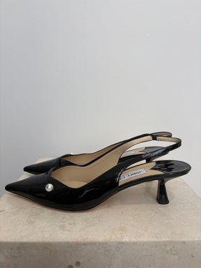 Jimmy Choo Black Patent Sling Backs, 39