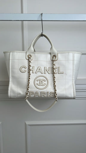 Chanel White Canvas and Lether Trimmed Deuville Tote