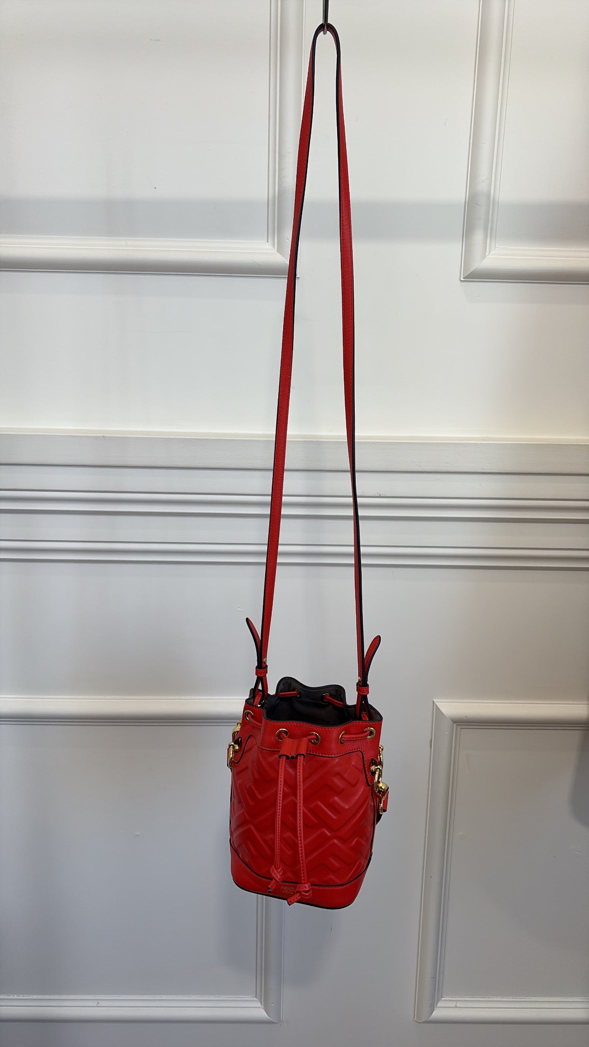 Fendi Lava Debossed Monogram Leather Mon Tressor Bucket Bag