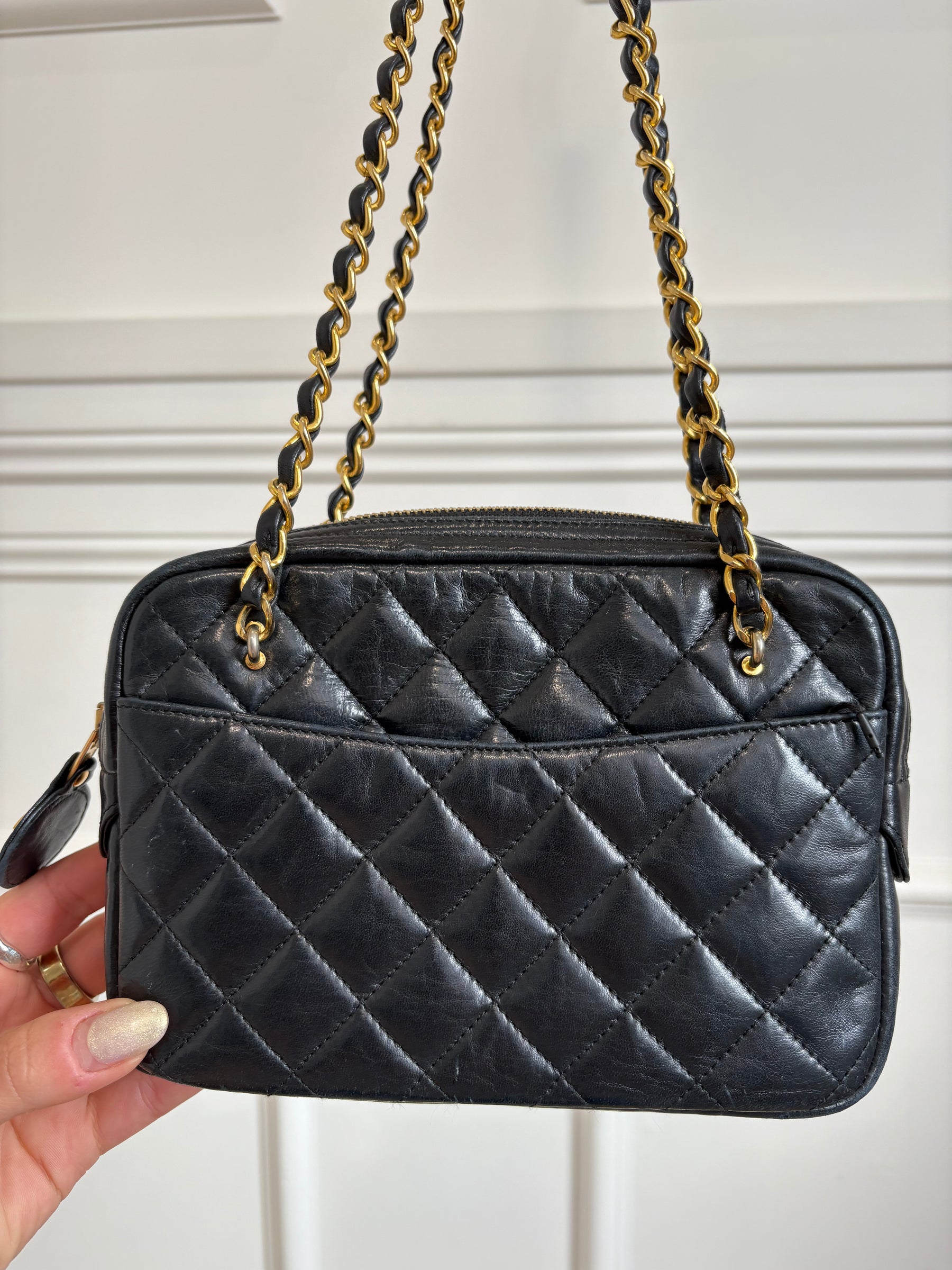 Chanel Navy Quilted Lambskin Leather Shoulder Camera Bag