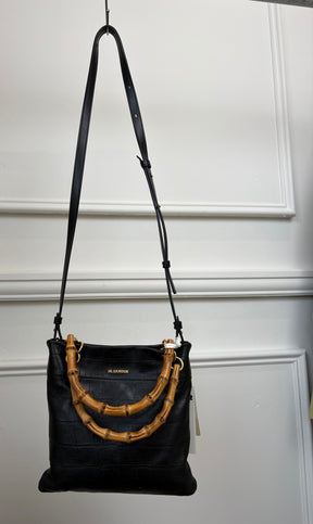 Jil Sander Croc Embossed Bamboo Shopper Black, Small