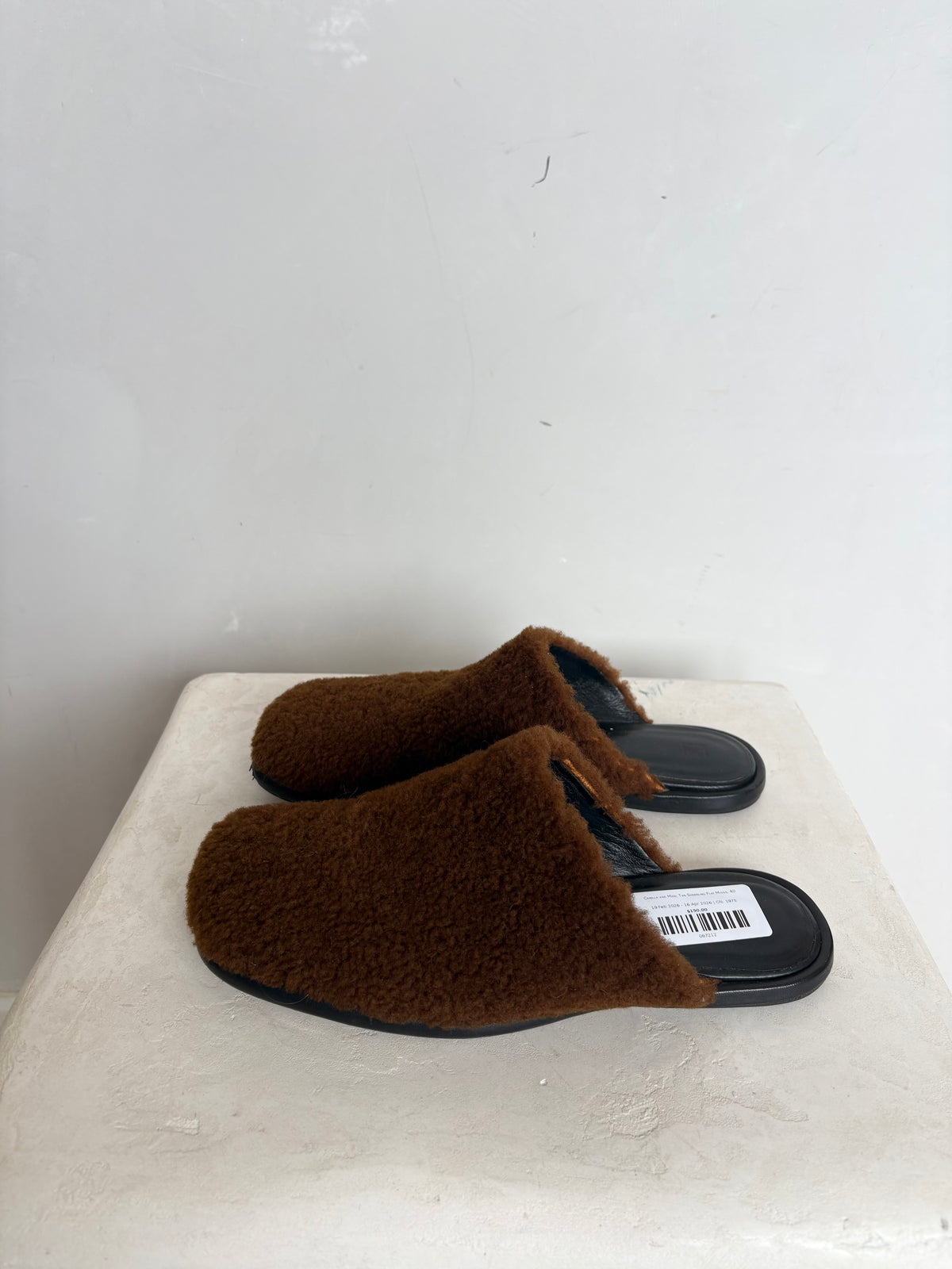 Camilla and Marc Tan Shearling Flat Mules, 40