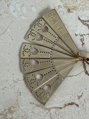 Chanel Gold Tone Fan Key Ring