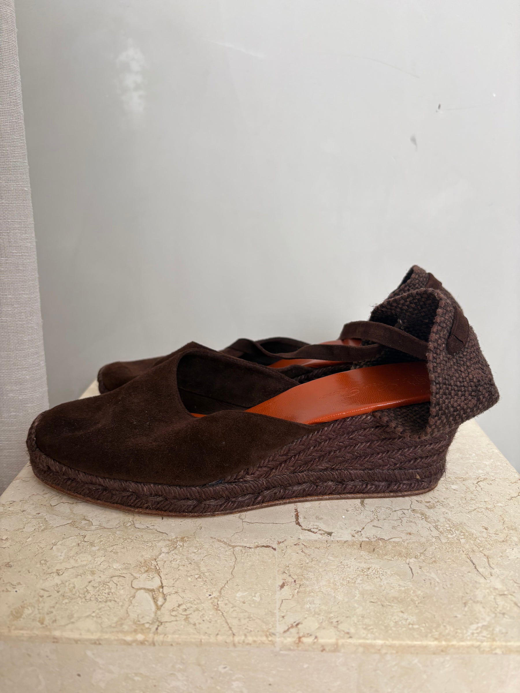 Loro Piana Brown Suede Wedges, 40