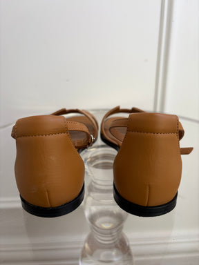 Hermès Tan Leather Embroidered Santorini Sandals, 37