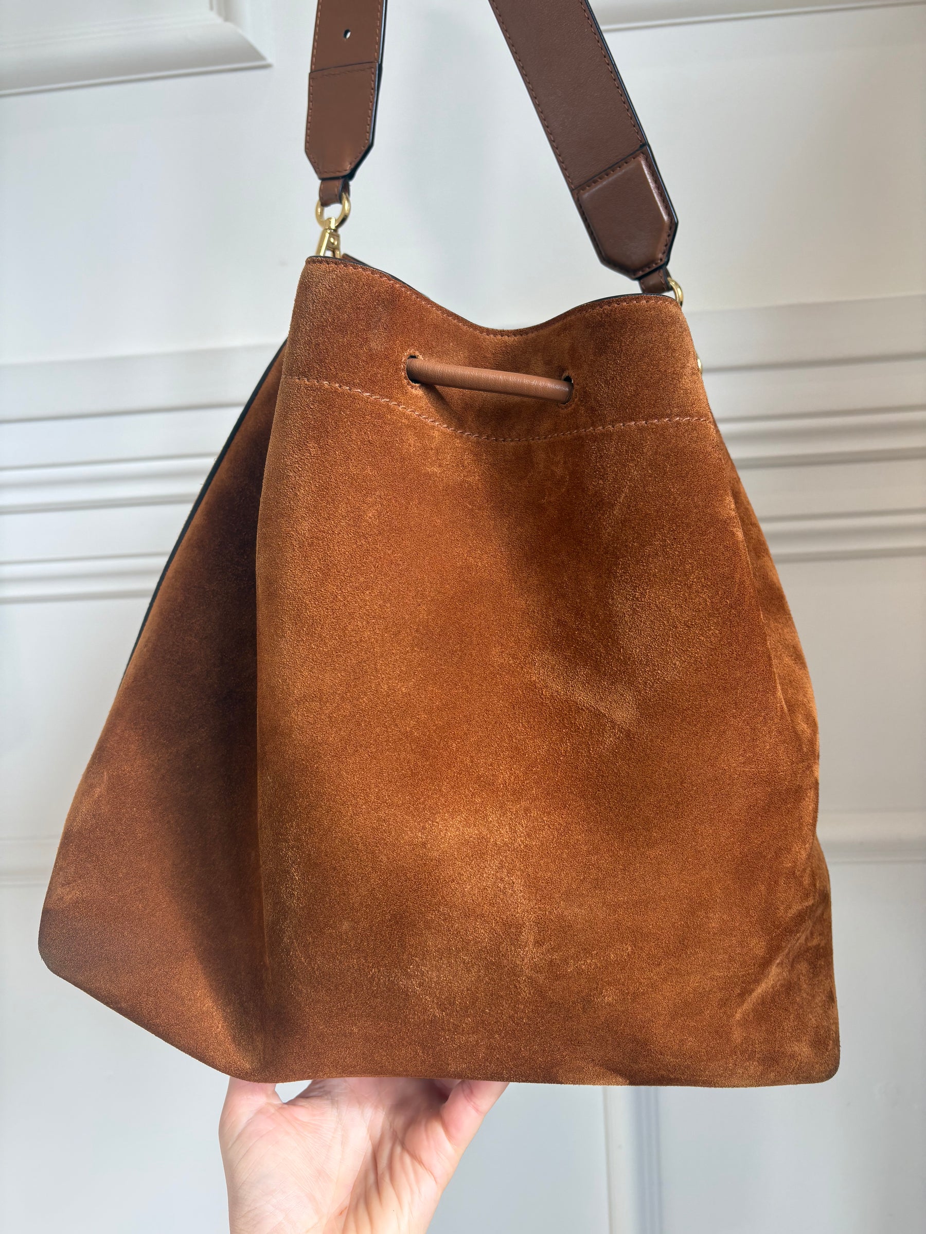Jimmy Choo Bon Bon Bucket Bag In Tan/Gold