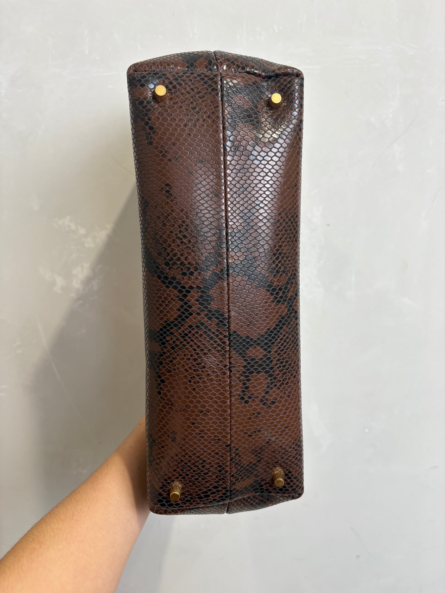 Camilla and Marc Black and Brown Snake Embossed Clutch
