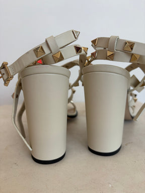 Valentino Block Heel Garavanie Cage Sandals In Cream, 40.5