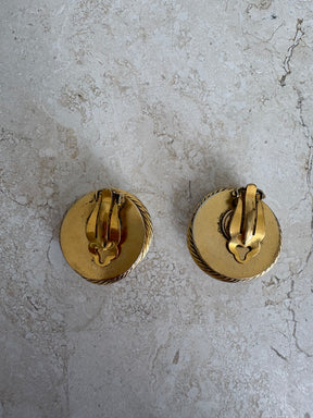 Chanel Textured Twisted Gold Tone and Pearl Clip On Earrings