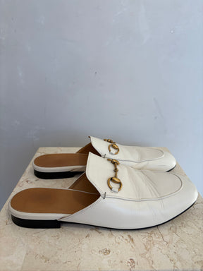 Gucci White Leather Princetown Mules, 38