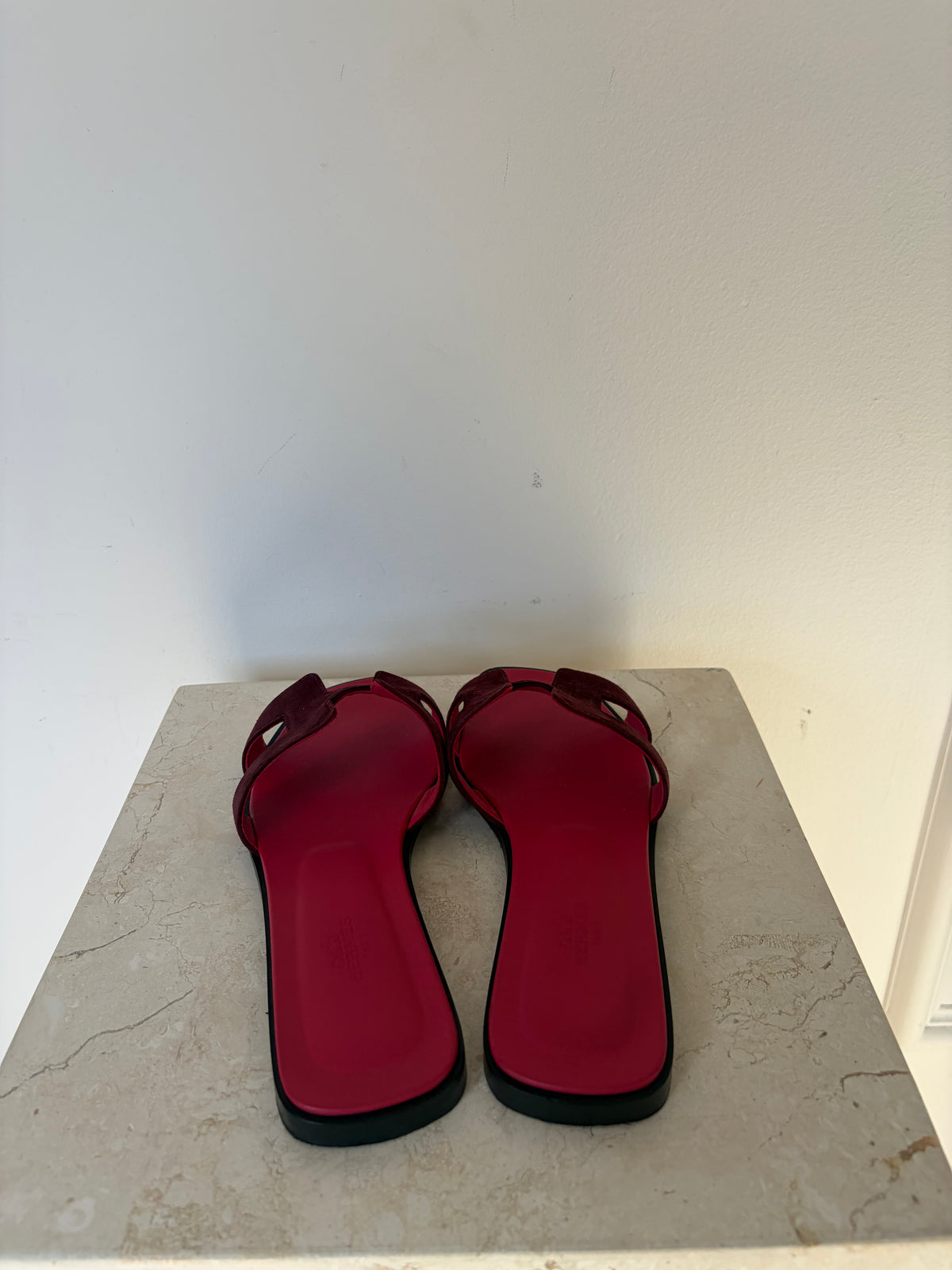 Hermès Burgundy Suede Oran Sandals, 39.5