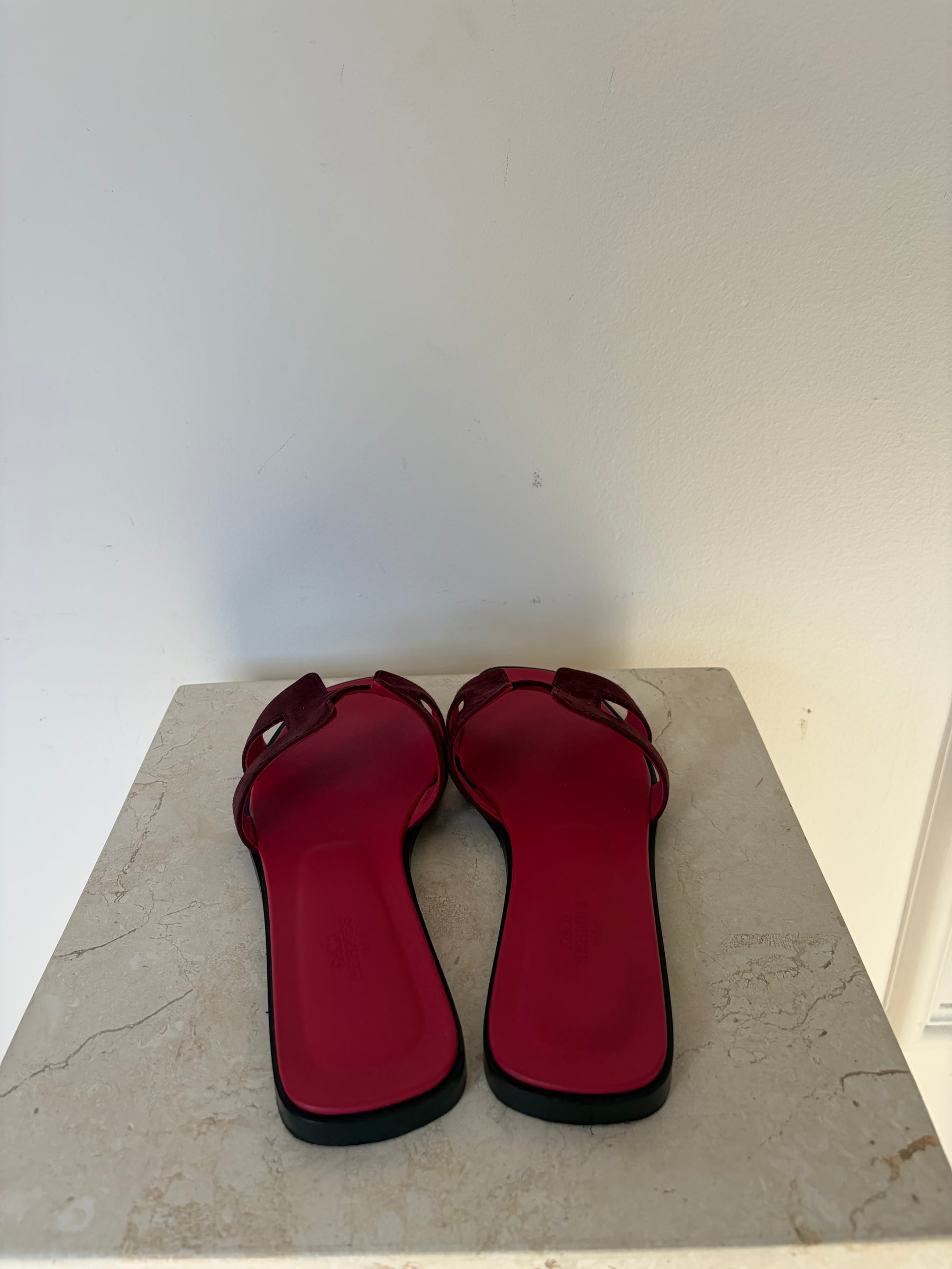 Hermès Burgundy Suede Oran Sandals, 39.5