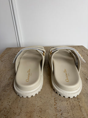 Dior Cream Leather Dioract Slides, 40
