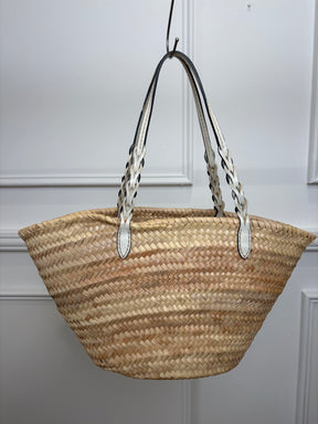 Prada Raffia and White Leather Logo Basket Tote