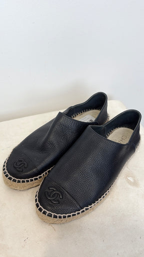 Chanel Black Leather Espadrilles, 38