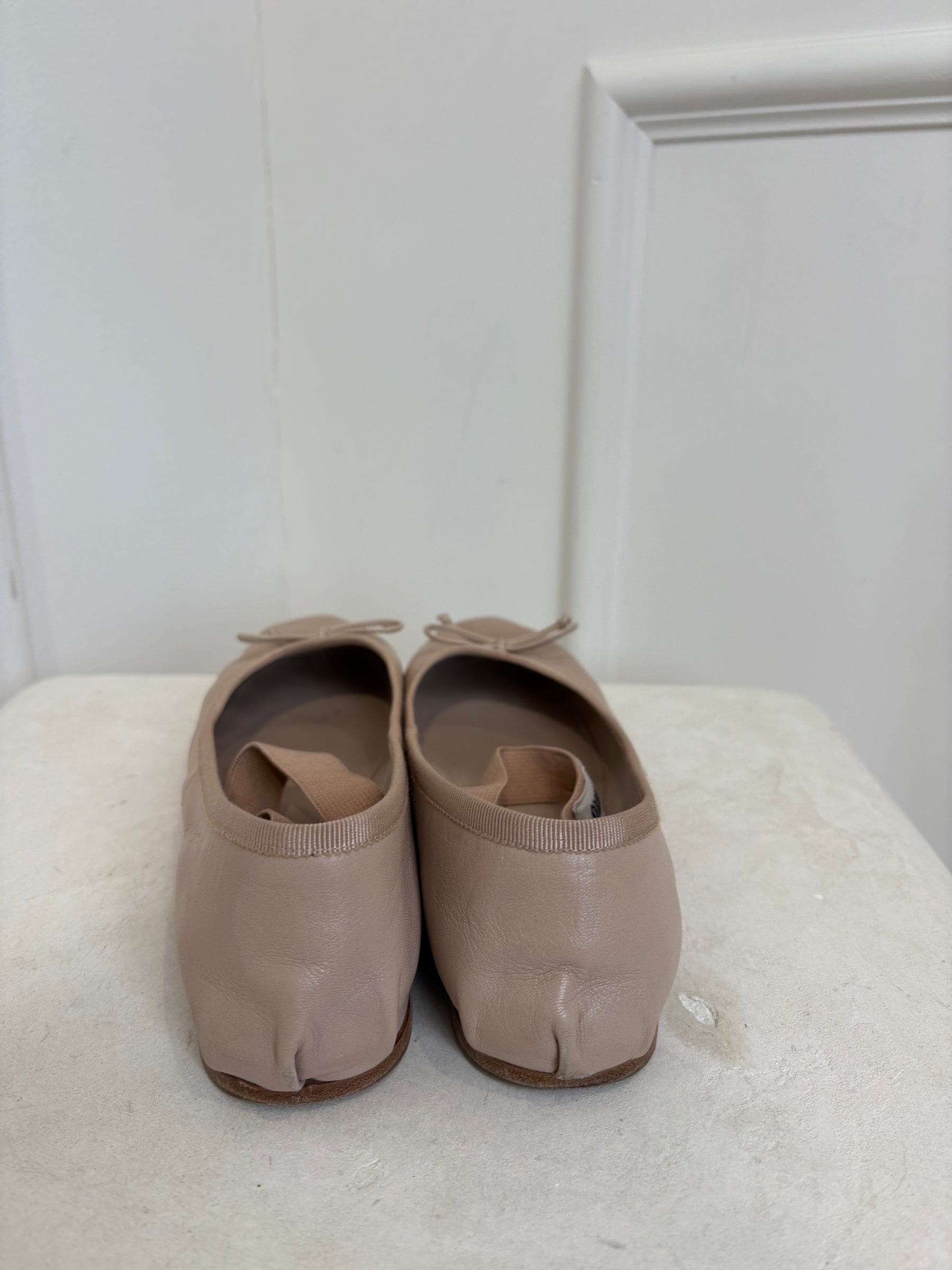 Miu Miu Blush Leather Logo Ballet Flats, 38.5