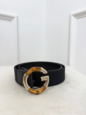 Gucci Black Canvas Monogram Bamboo G Blet, 95