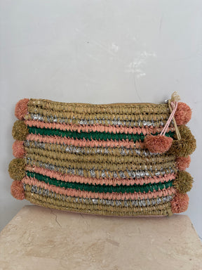 LOEFFLER RANDALL Raffia Clutch With Pom Poms