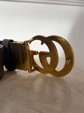 Gucci Black and Brown Reversible Leather Marmont Belt, 80