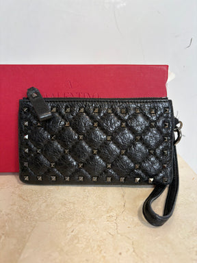 Valentino Rockstud Wristlet Pouch Black