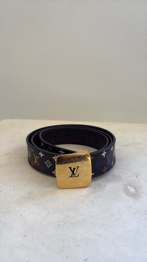 Louis Vuitton X Takashi Murakami Monogram Belt In Black, 90cm