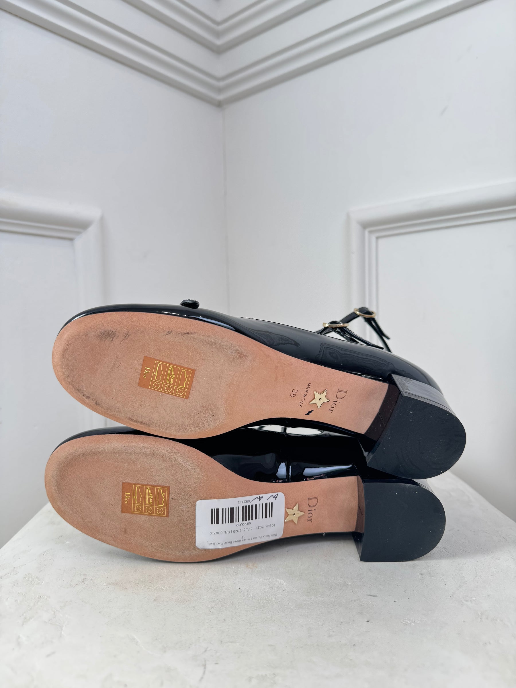 Dior Black Patent Leather Ankle Strap Mary Jane, 38